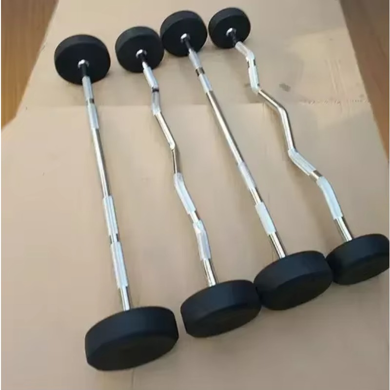 Barbell Curl Bar - Set Barbel Batang Tetap Berlapis Karet